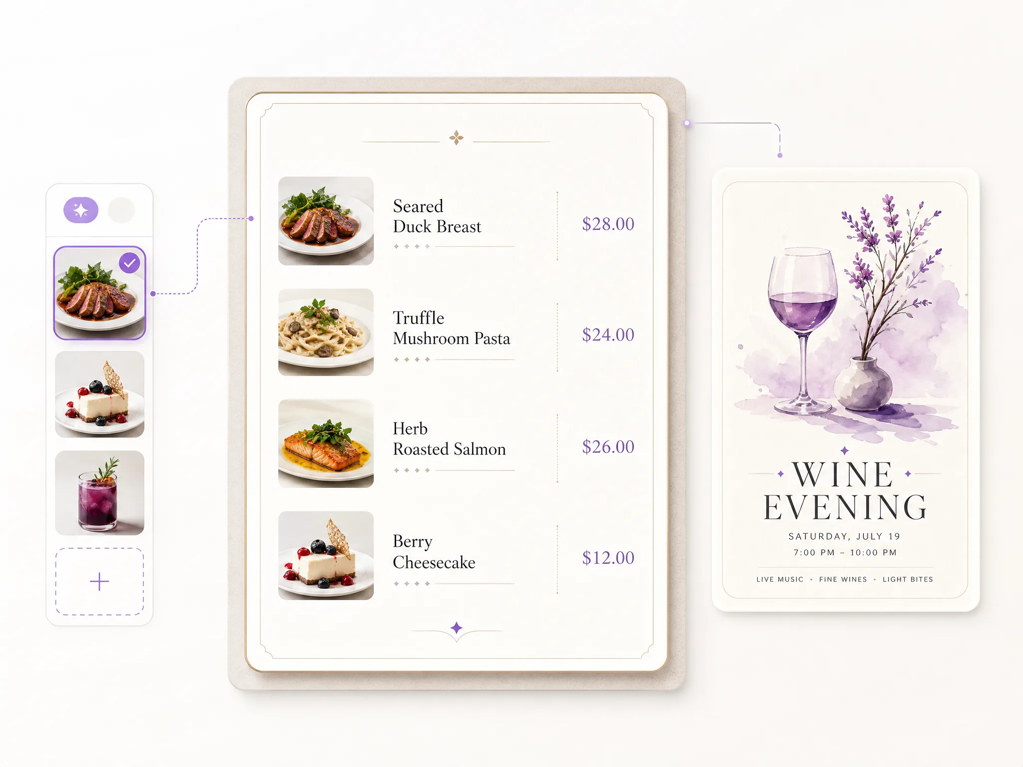Menu-style still with dense readable prices · complex text · showcase on Qwen Image X